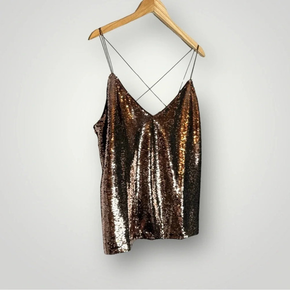 ASOS Design Sequin Cami Top Size 14 Spaghetti Strap Rose Gold V Neck Lined - Picture 3 of 9